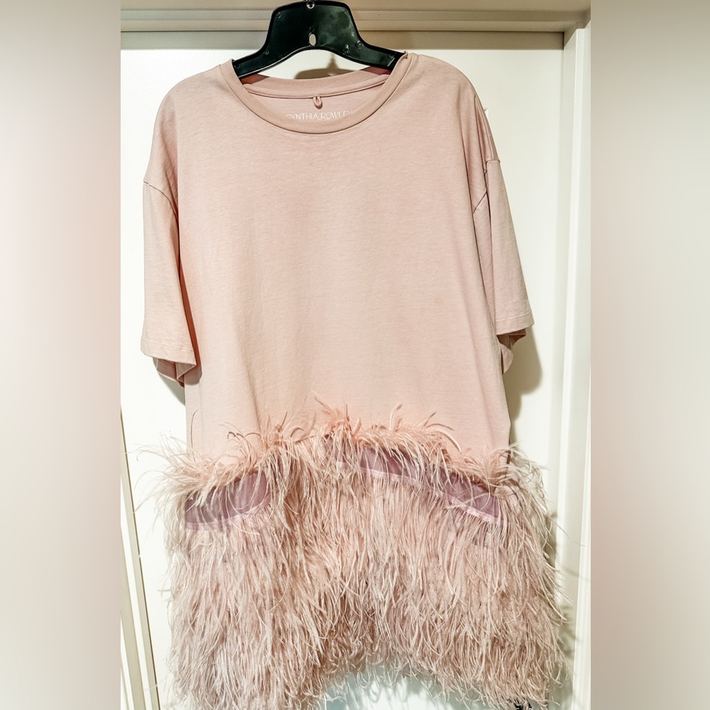 Cynthia Rowley ‘Astrid’ Pink Feather Trim T-Shirt Dress